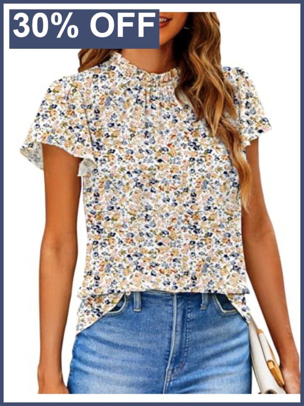 Women Boho Floral Ruffle Short Sleeve Summer Blouse Top